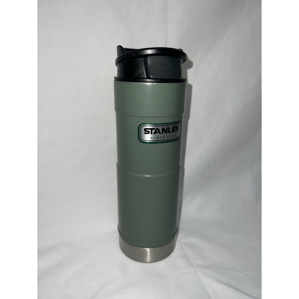 Stanley Classic One Hand Vacuum Mug 16 oz Hammertone Green Coffee Thermos Read